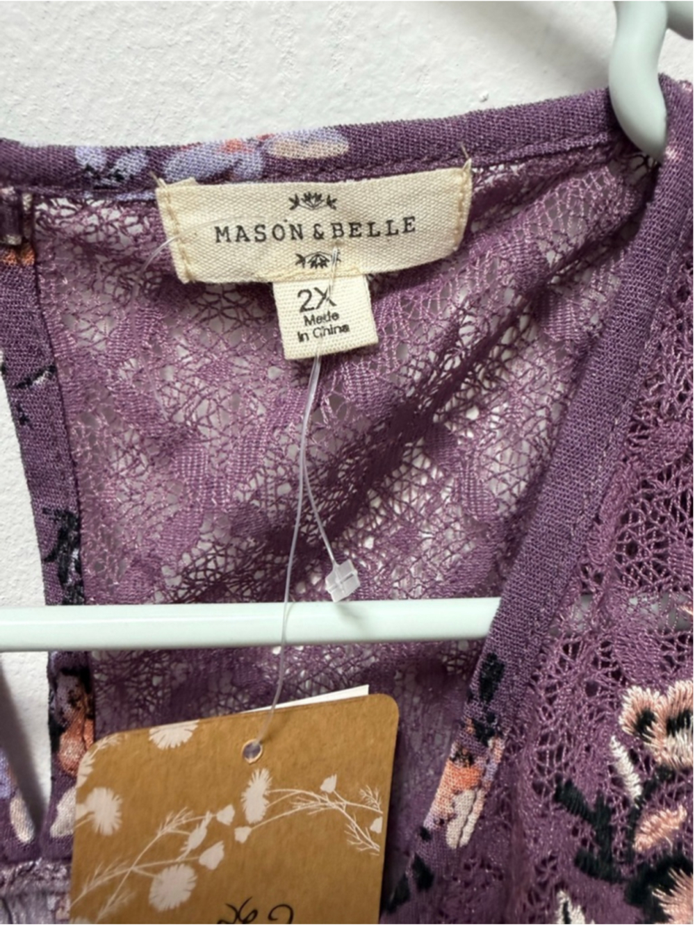 Women's MASON & BELLE Plus Size 2X Purple Floral Lace Tank Top - Picture 2 of 3